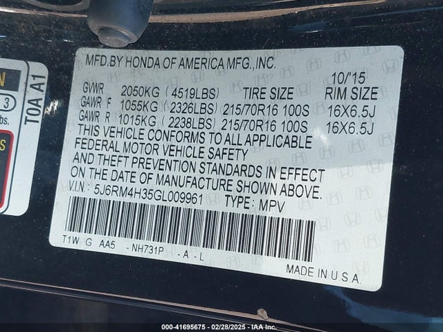 5J6RM4H35GL009961 Honda CR-V LX