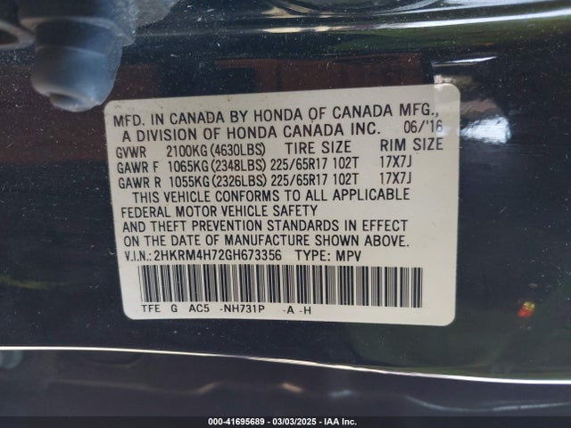 Honda Cr-v Ex-l 2016 2HKRM4H72GH673356 Image 9