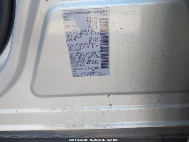 5N1DR2MM7JC647300 Nissan Pathfinder Sv
