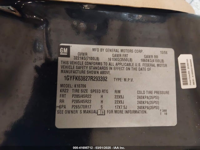 2007 CADILLAC ESCALADE 1GYFK63827R293392 Photo 8