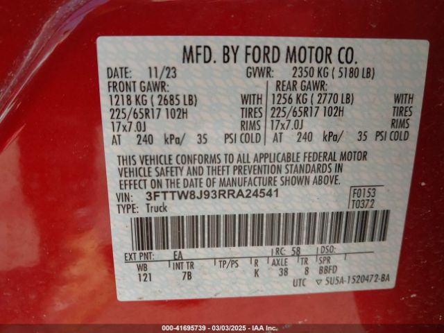 3FTTW8J93RRA24541 Ford Maverick Xlt