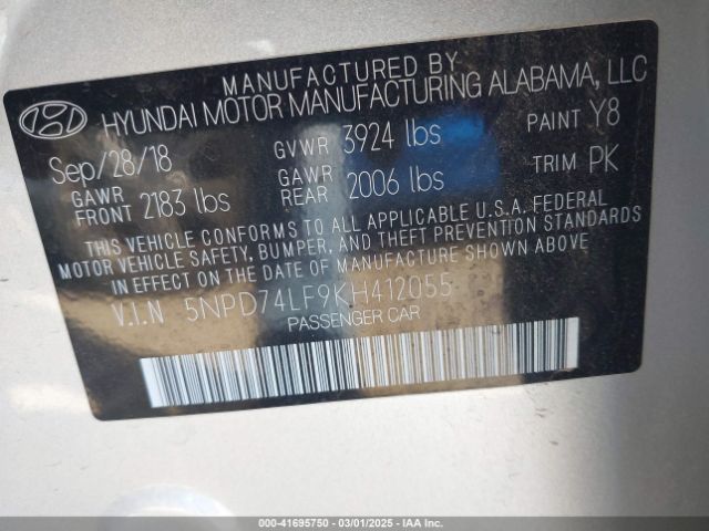 5NPD74LF9KH412055 Hyundai ELANTRA SE