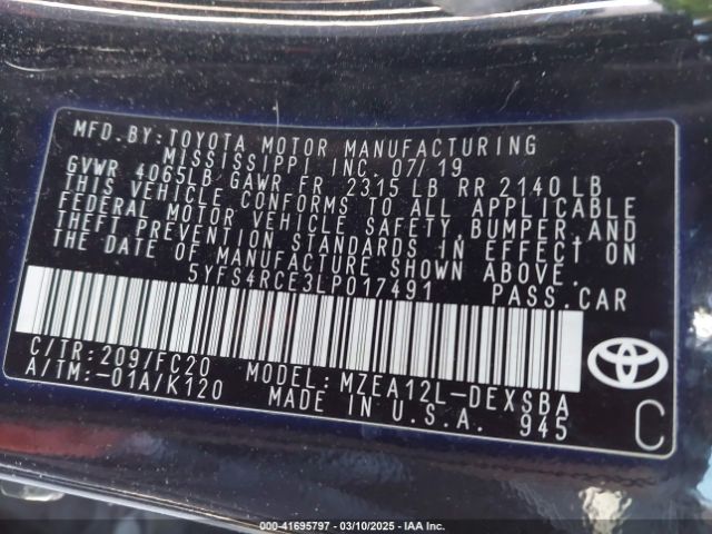 5YFS4RCE3LP017491 Toyota COROLLA SE