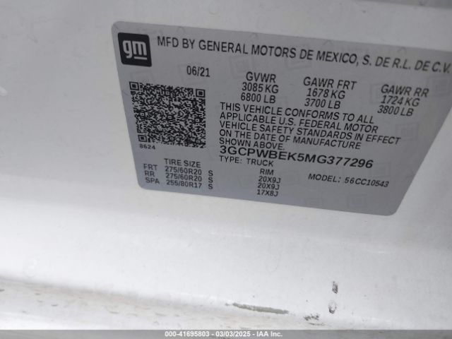 3GCPWBEK5MG377296 Chevrolet Silverado 1500 2wd  Short Bed Custom