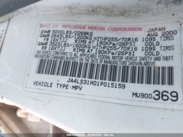 2001 MITSUBISHI MONTERO SPORT JA4LS31H01P015159 Photo 8