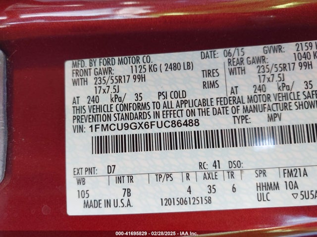 1FMCU9GX6FUC86488 Ford ESCAPE SE