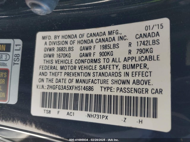 Honda Civic Lx 2015 2HGFG3A5XFH514686 Image 9