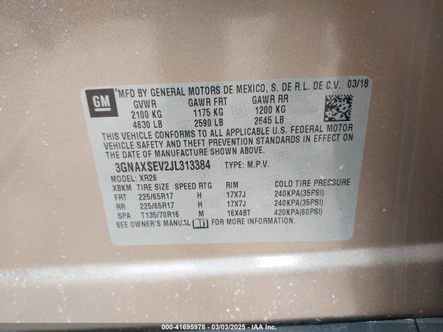 Chevrolet EQUINOX LT 2018 3GNAXSEV2JL313384 Image 9