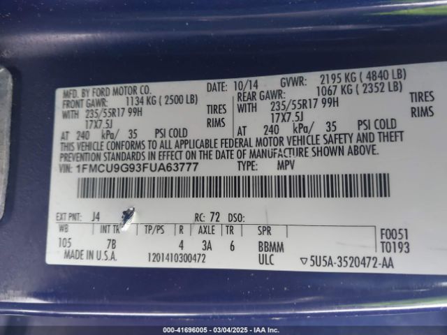 1FMCU9G93FUA63777 Ford ESCAPE SE