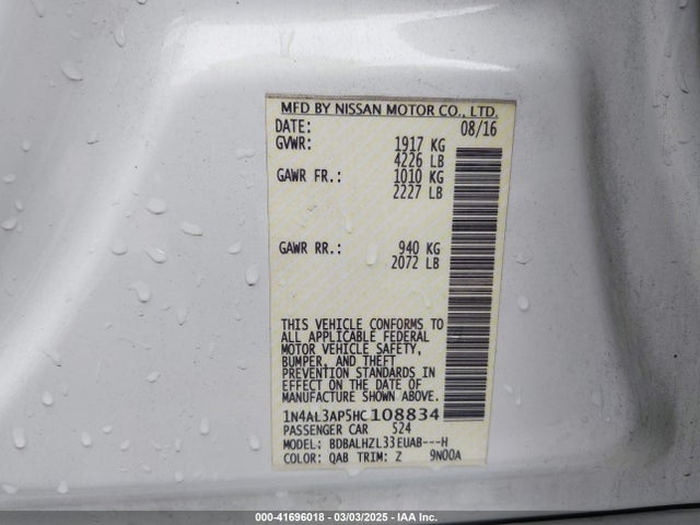 1N4AL3AP5HC108834 Nissan Altima 2.5 Sr
