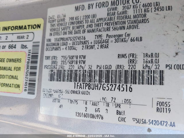 1FATP8UH7G5274516 Ford Mustang Ecoboost Premium