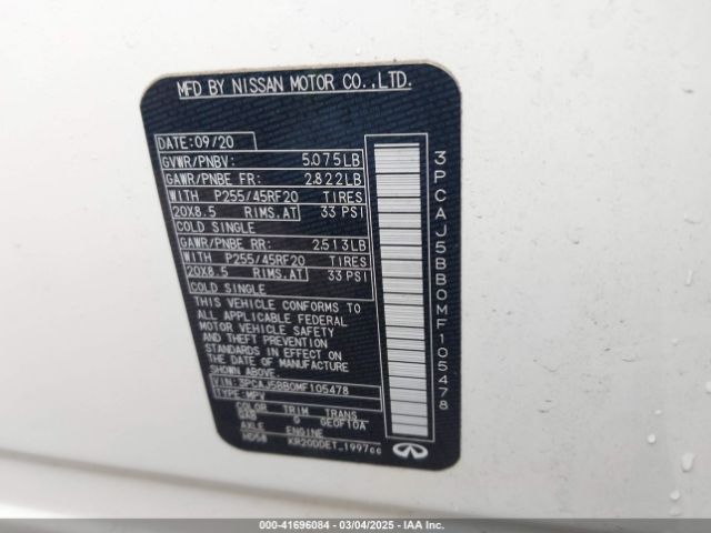 3PCAJ5BB0MF105478 Infiniti Qx50 Luxe Awd