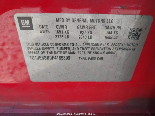 1G1JE6SB0F4165399 Chevrolet Sonic Ltz Auto