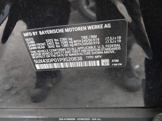 5UX43DP01P9S20838 BMW X3 Sdrive30i