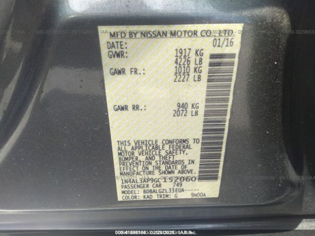 1N4AL3AP9GC152060 Nissan Altima 2.5/2.5 S/2.5 Sl/2.5 Sr/2.5 Sv