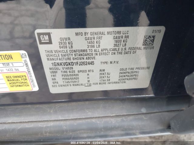 1GNKVGKD1FJ262445 Chevrolet Traverse 1lt