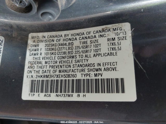 Honda Cr-v Ex-l 2014 2HKRM3H7XEH508260 Image 9