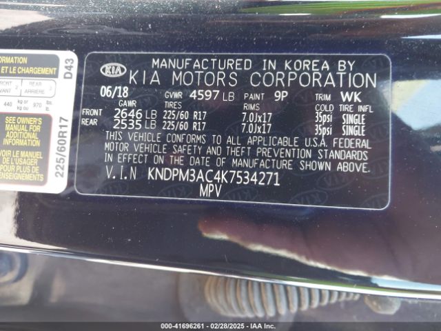 KNDPM3AC4K7534271 KIA Sportage Lx