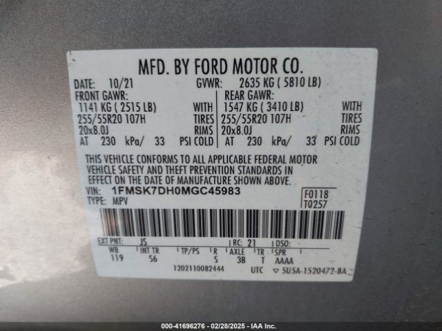 1FMSK7DH0MGC45983 Ford EXPLORER XLT
