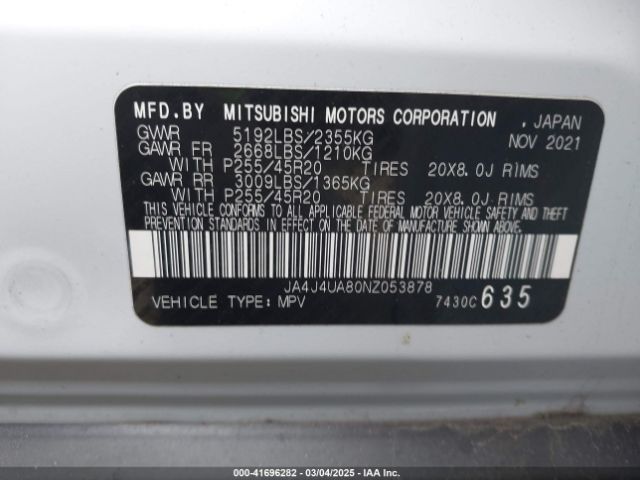 JA4J4UA80NZ053878 Mitsubishi Outlander Black Edition S-awc/se 2.5 S-awc/se Launch Edition S-awc