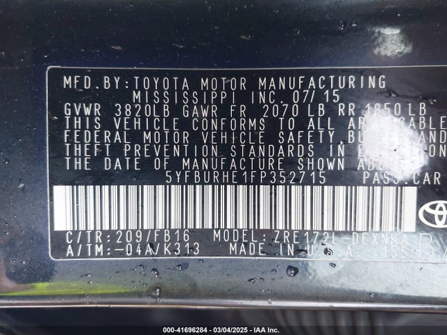 Toyota COROLLA LE 2015 5YFBURHE1FP352715 Image 9