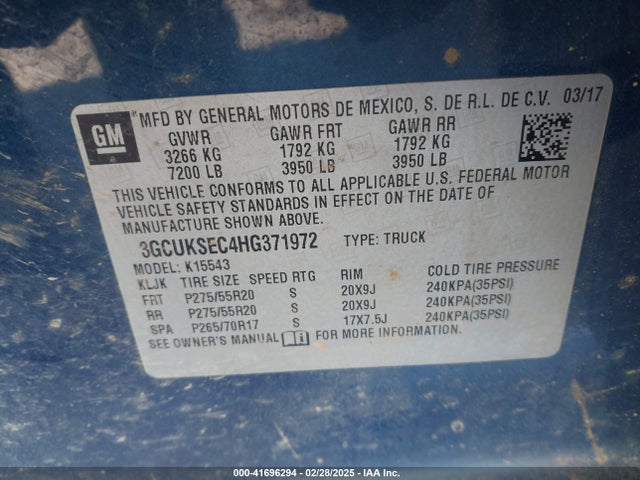 3GCUKSEC4HG371972 Chevrolet Silverado 1500 1lz