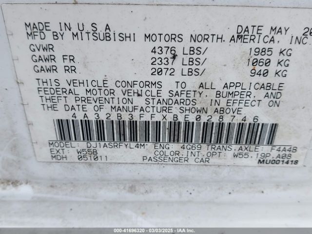 2011 MITSUBISHI GALANT 4A32B3FFXBE028746 Photo 8