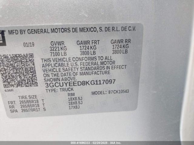 3GCUYEED8KG117097 Chevrolet Silverado 1500 Rst