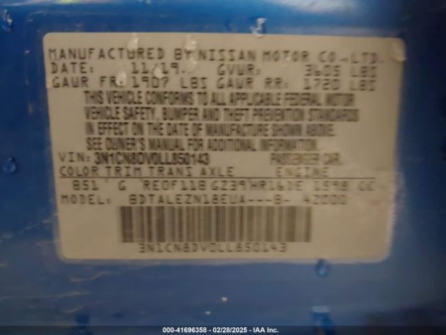3N1CN8DV0LL850143 Nissan 2020