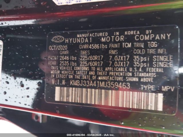 KM8J33A41MU359463 Hyundai Tucson Value
