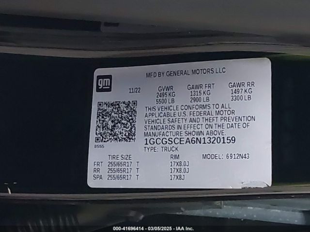 1GCGSCEA6N1320159 Chevrolet Colorado 2wd  Short Box Lt