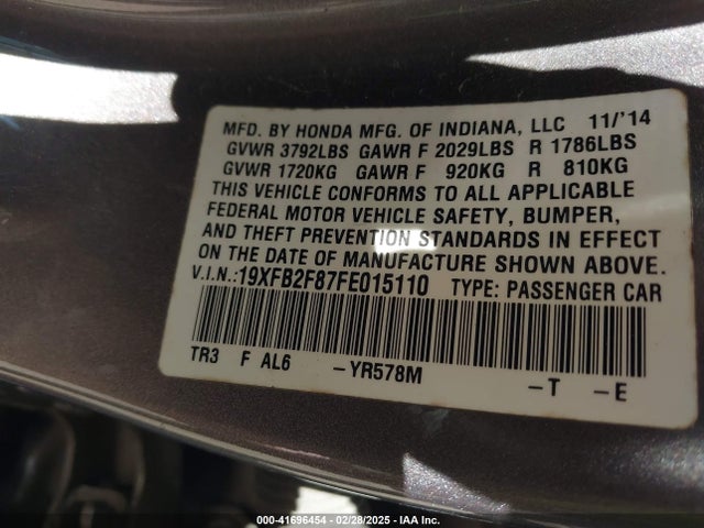 Honda CIVIC EX 2015 19XFB2F87FE015110 Image 9
