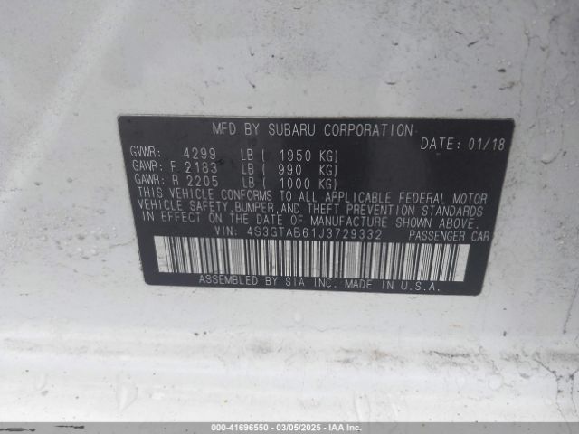 4S3GTAB61J3729332 Subaru Impreza 2.0i Premium