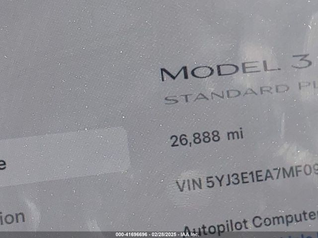 5YJ3E1EA7MF097081 Tesla Model 3 Standard Range Plus Rear-wheel Drive