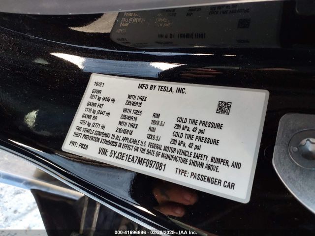 5YJ3E1EA7MF097081 Tesla Model 3 Standard Range Plus Rear-wheel Drive