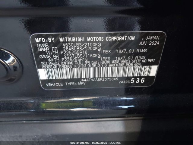 JA4ATVAA6RZ075045 Mitsubishi Eclipse Cross Black Edition S-awc/le/ralliart S-awc/se