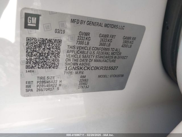 1GNSKCKC0KR315527 Chevrolet Tahoe Premier