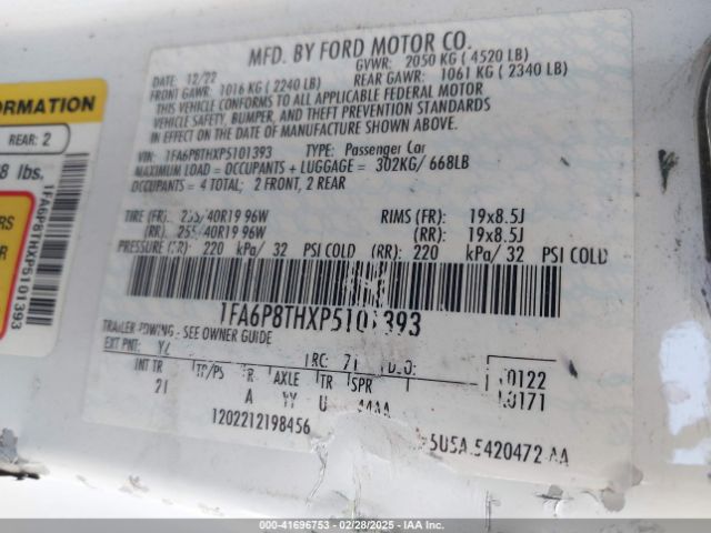 1FA6P8THXP5101393 Ford Mustang Ecoboost Fastback