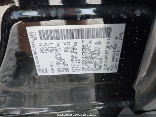 5N1BT3CA7PC873044 Nissan Rogue Sl Fwd