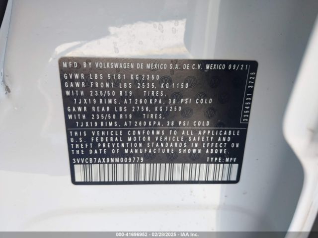 3VVCB7AX9NM009779 Volkswagen 2022
