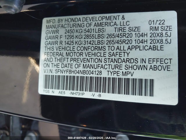Honda Passport Awd Elite 2022 5FNYF8H04NB004128 Image 9