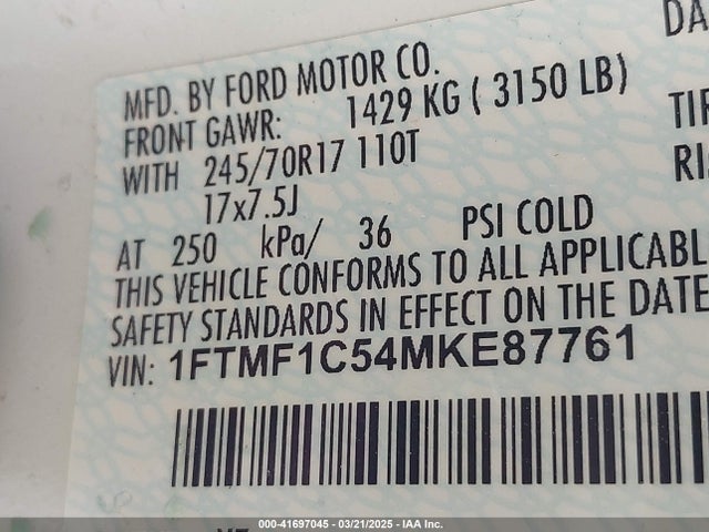Ford F-150 Xl 2021 1FTMF1C54MKE87761 Image 9