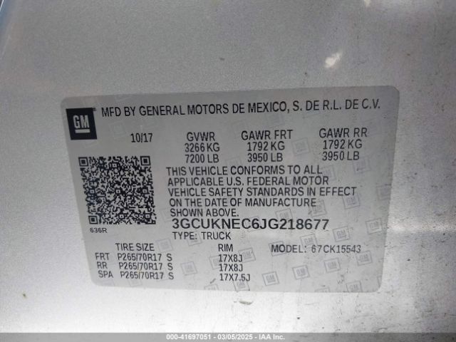 3GCUKNEC6JG218677 Chevrolet Silverado 1500 Ls