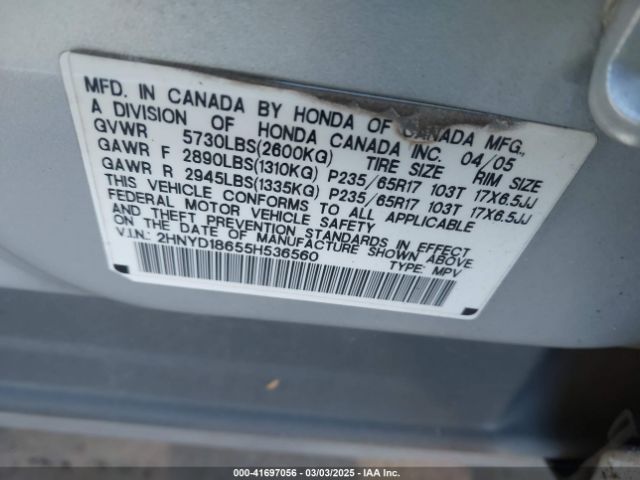 2005 ACURA MDX 2HNYD18655H536560 Photo 8