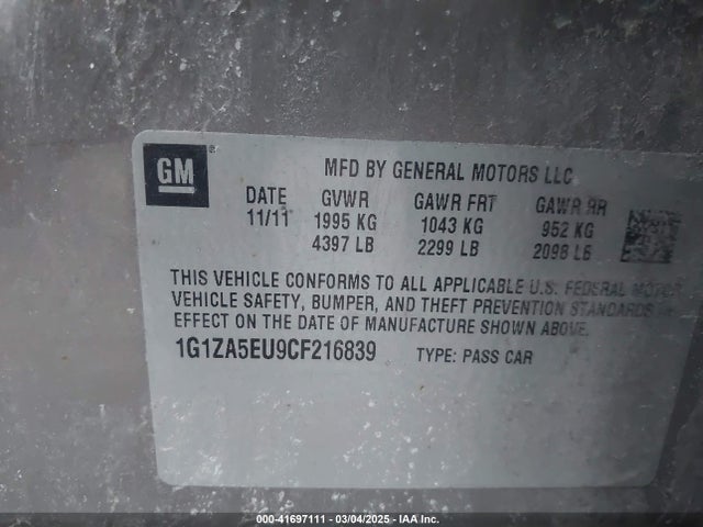 Aukcja sprzedaży 2012 Chevrolet Malibu Ls, vin: 1G1ZA5EU9CF216839, numer aukcji: 41697111