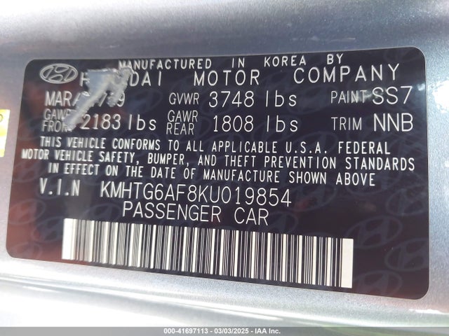 KMHTG6AF8KU019854 Hyundai Veloster 2.0