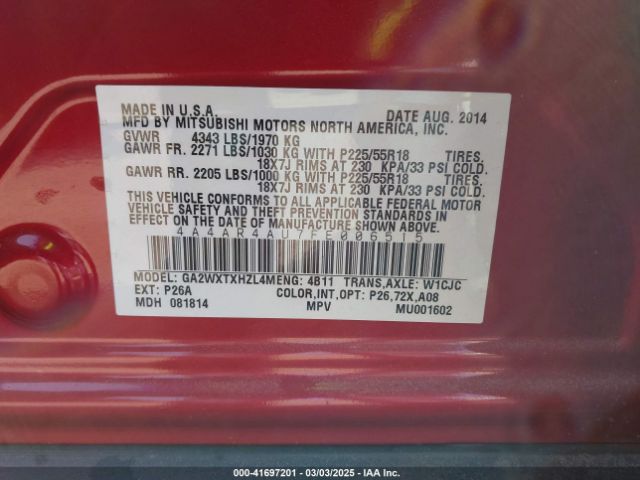 4A4AR4AU7FE006515 Mitsubishi Outlander Sport Se