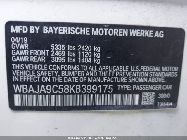 2019 BMW 530E WBAJA9C58KB399175 Photo 8