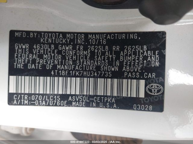 4T1BF1FK7HU347735 Toyota 2ar-fe