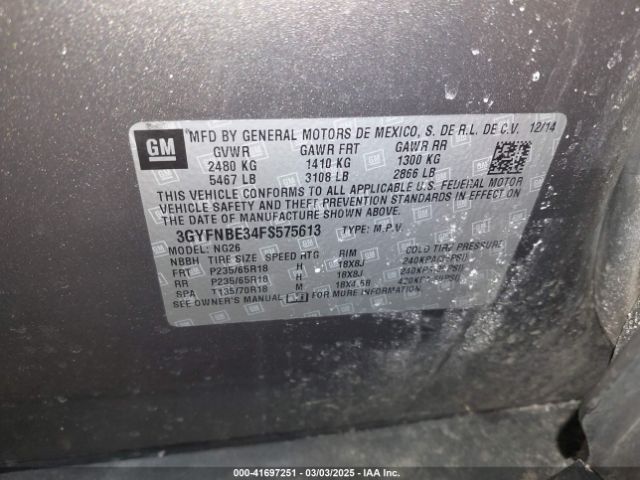 3GYFNBE34FS575613 Cadillac Srx Luxury Collection
